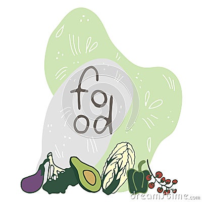 Food lettering and vegetables Vector Illustration